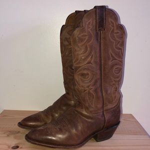 Justin Brown Leather Tall Cowboy Boots